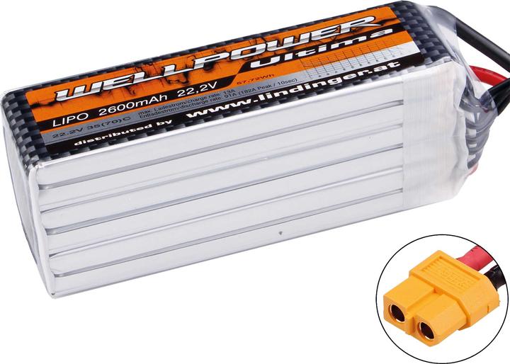 Actual product image Wellpower lipo battery ultima 2600 mah / 22.2 volt 6s 35/70c ch5/8 xt-60 (22.20 V, 2600 mAh)