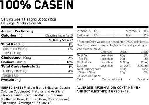 Valori nutrizionali e ingredienti Weider 100% caseina (Cioccolato, Pomata, 1 x, 1800 g)