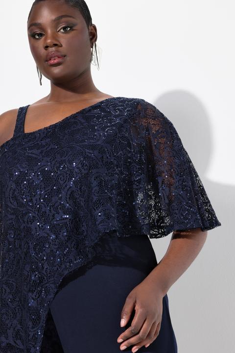 Produktbild Ulla Popken Jumpsuit, Spitzen-Überwurf, weites Bein, Pailletten (54)