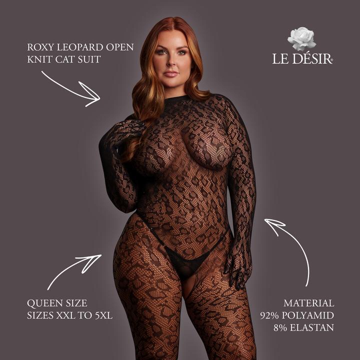 Produktbild Le Désir Roxy - Leopard Open Knit Cat Suit - Queen Size - Black (3XL, 4XL, 5XL, XXL)