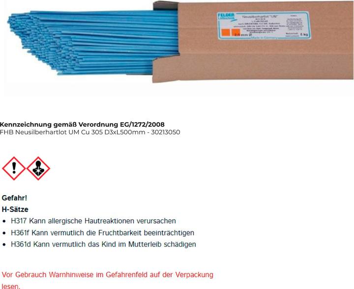 Produktbild Felder FHB Neusilberhartlot UM Cu 305 D3xL500 mm