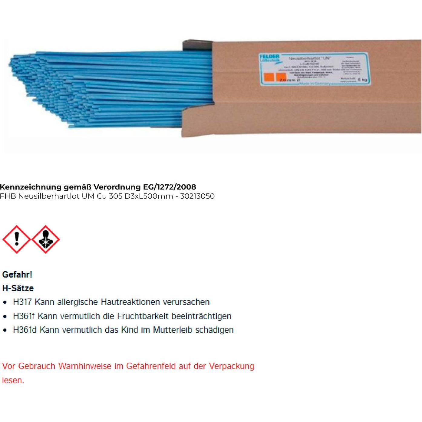 Felder FHB Neusilberhartlot UM Cu 305 D3xL500 mm, Lötgerät Zubehör, Silber