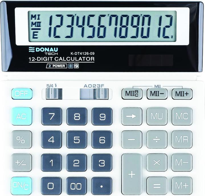 Donau Rekenmachine TECH Kantoorrekenmachine, 12-cijferig display, dimbaar. 156x152x28mm, wit