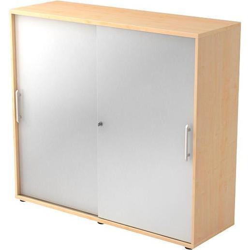 Hammerbacher, Aktenschrank, Schiebetürschrank 3OH 120cm RE Ahorn/Silber (120 x 40 x 110 cm)