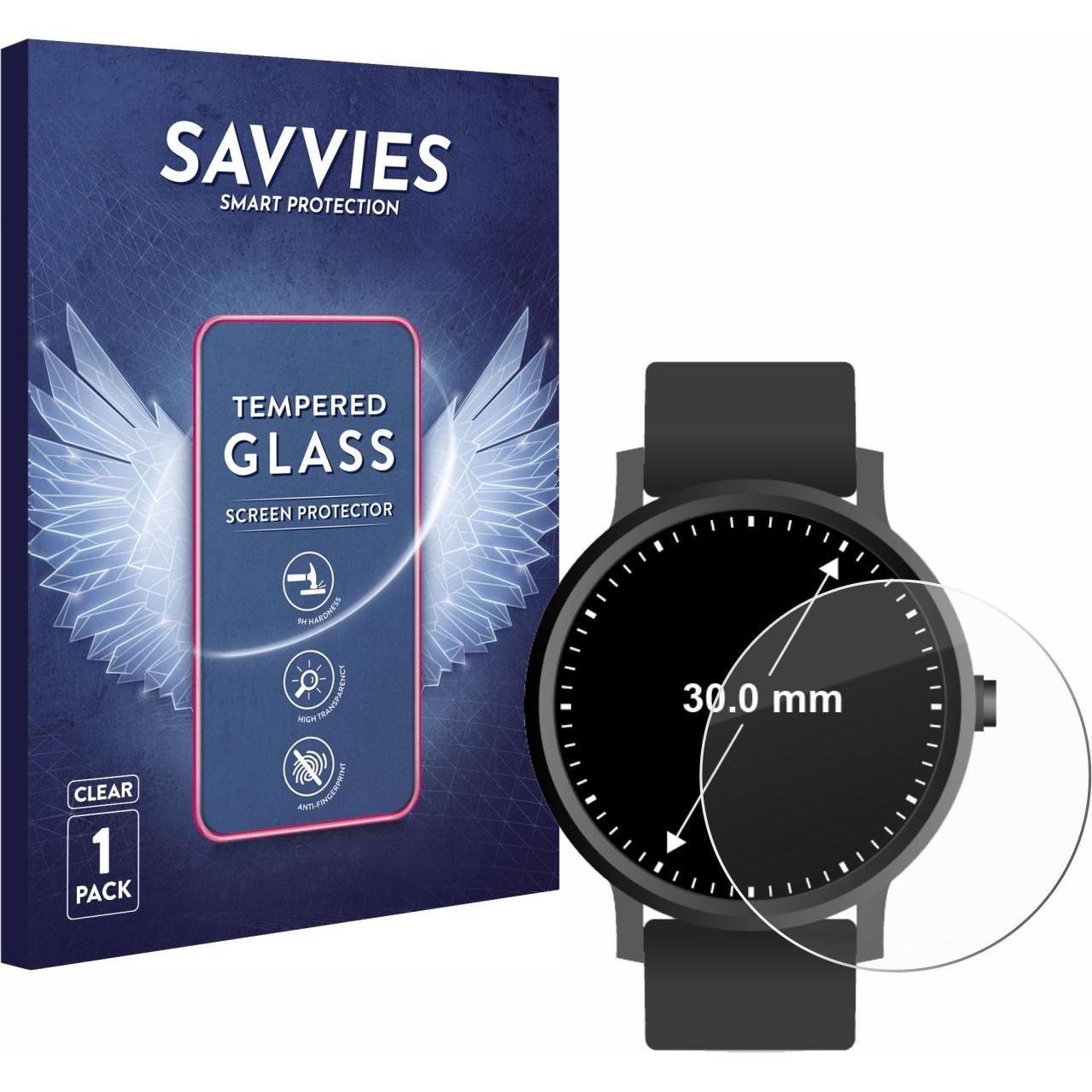Savvies Panzerglas Hartglas Displayschutz, Smartwatch Schutzfolie, Transparent