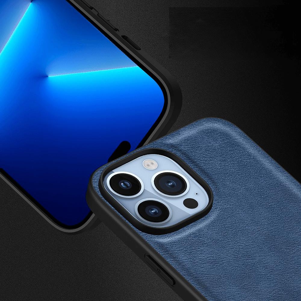 Thumbnail - Cover-Discount iPhone 15 Pro - Retro Schutzhülle mit Kunstleder dunkelblau (Apple iPhone 15 Pro), Smartphone Hülle, Blau