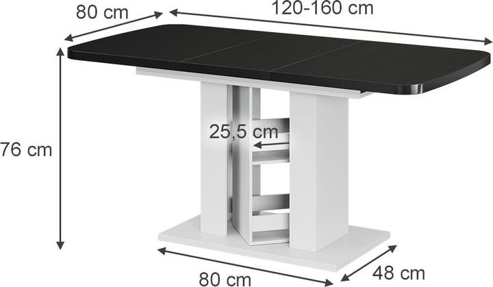 Actual product image Vicco Dining table Fenaro, Black/white/White, 120 x 80 cm (120 x 80 x 76 cm)
