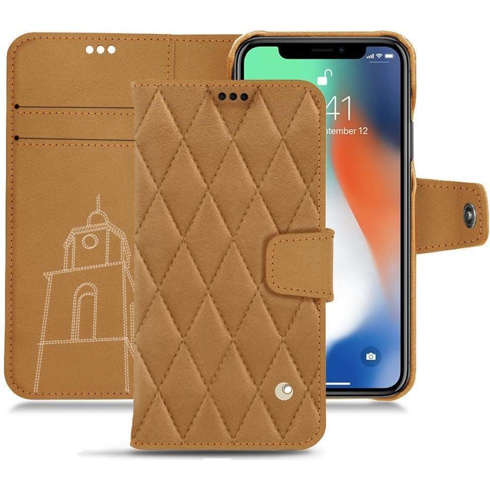 Noreve Lederschutzhülle Wallet (Apple iPhone XR), Smartphone Hülle, Braun