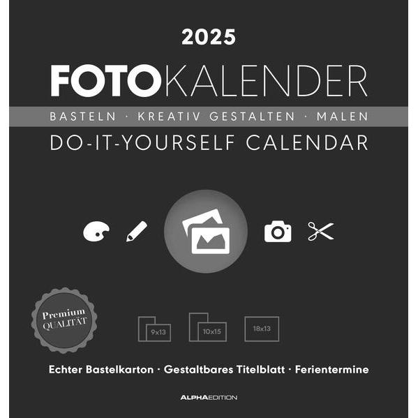 Alpha Edition, Kalender, Foto-Bastelkalender schwarz 2025, 21x22cm, Do it yourself Kalender mit Seiten aus (21 x 22 cm, ...