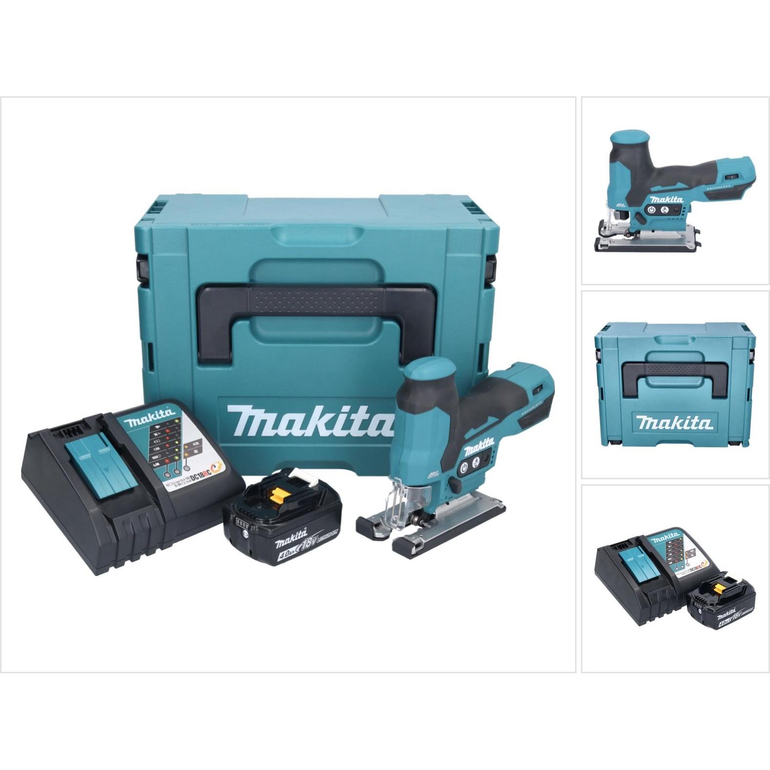 Makita, Stichsäge, DJV 185 RM1J Akku PendelhubstichsÃ¤ge 18 V Brushless + 1x Akku 4,0 Ah + LadegerÃ¤t + Makpac
