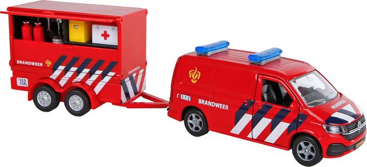 Actual product image Kids Globe Farming Car Volkswagen Transporter fire engine and trailer (NL)