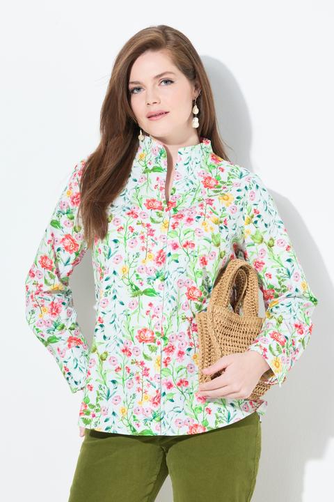Produktbild Ulla Popken Bluse, Blüten, Kelchkragen, V-Ausschnitt, Langarm (50, 52)