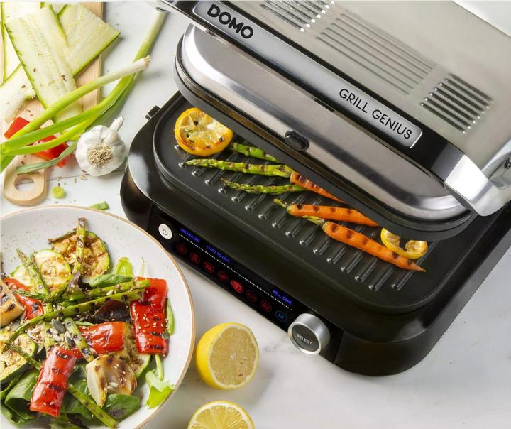 Produktbild Domo Genius Elektro Kontaktgrill Antihaftbeschichtung, mit Display Edelstahl, Schwarz