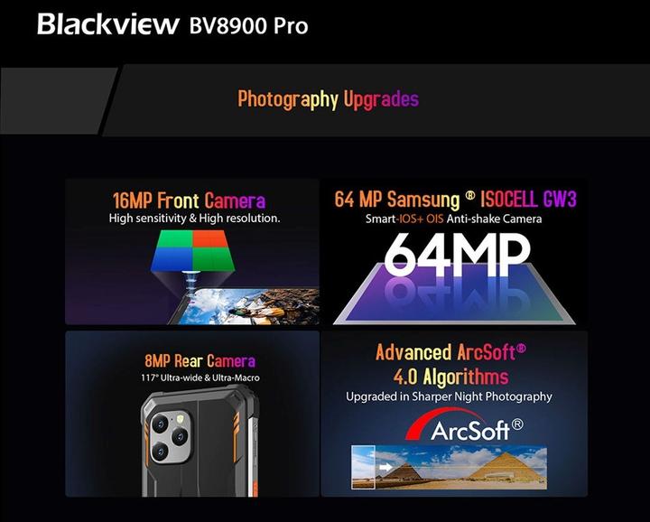 Produktbild Blackview BV8900 (256 GB, Orange, 6.50", Dual SIM, 64 Mpx, 4G)