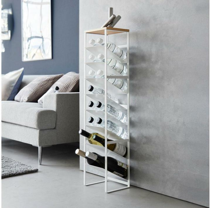 Produktbild Yamazaki 8-stöckiges Flaschenregal mit Holzablage TOWER (16 Flaschen, 20 x 19.30 x 88.50 cm)