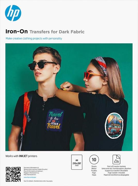 Actual product image HP Iron-On Transfers for Dark Fabric A4 (210 x 297 mm) 10 sheets (A4 (210 x 297 mm), 10 pcs.)