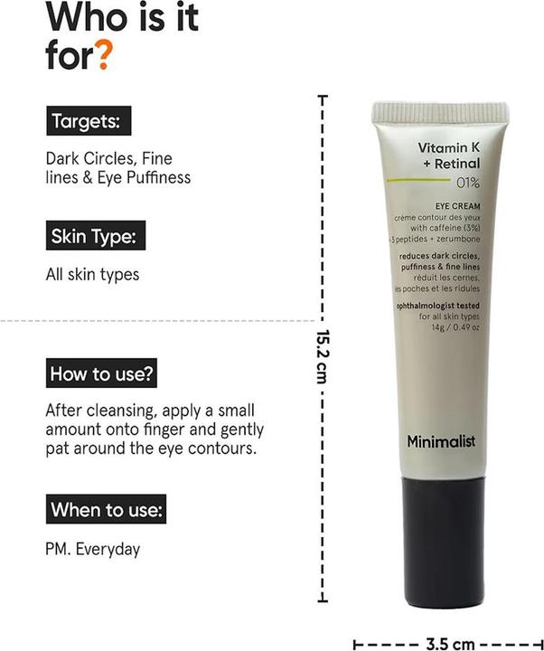 Image du produit Minimalist Vitamin K + Retinal 01% Eye Cream (Crème pour les yeux, Nuit)