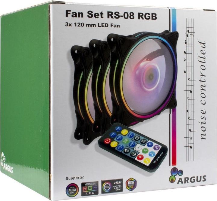 Actual product image Intertech Inter-Tech Fan 120*120*25 ARGUS RGB-FAN SET RS-08, 3X retail (120 mm, 3x)