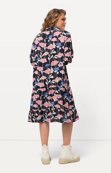 Immagine prodotto Ulla Popken Abito midi con fiori a effetto acquarello, collo da camicia e maniche lunghe (46, 48)