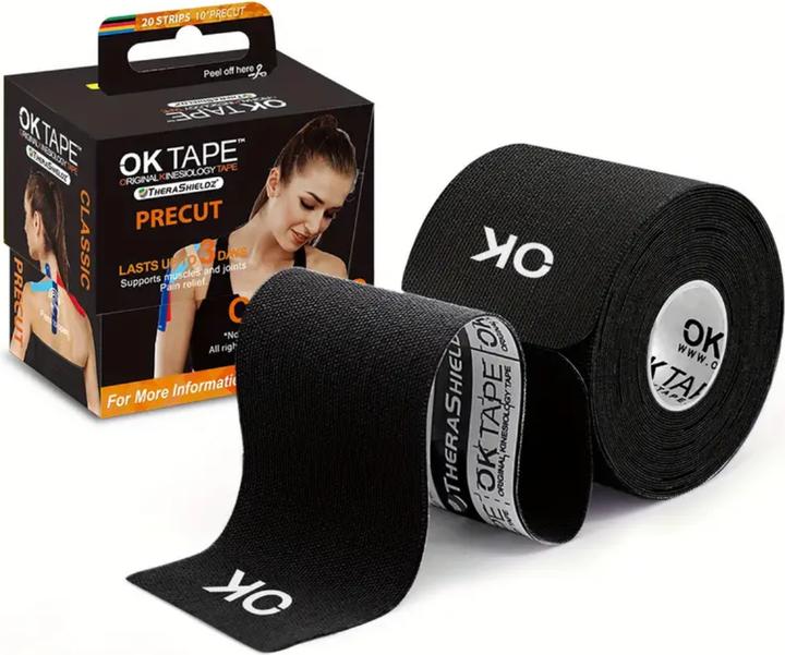 Ringside Kinesiology 25cm x 5cm Pre-cut, 20 bandes noires (5 m)