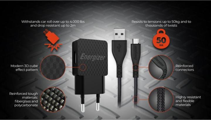 Produktbild Energizer Lifetime Wall Charger USB-C + Micro-USB Cable (2m) black (12 W)