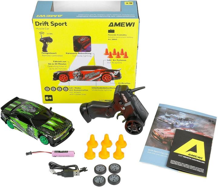 Immagine prodotto Amewi Drift Sport Muscle Car 4WD 1:24 RTR grün (RTR pronto all'uso)