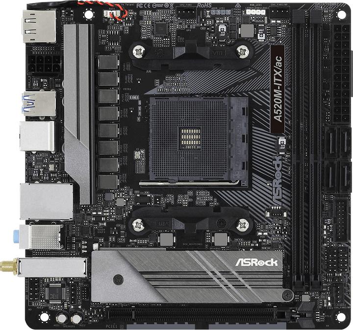 Productafbeelding AsRock A520M-ITX/ac (AM4, AMD A520, Mini-ITX)