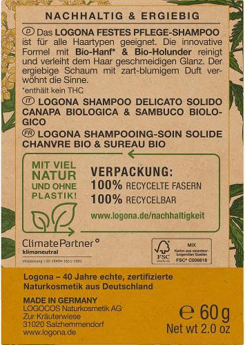 Produktbild Logona Shampoo fest Bio-Hanf und Bio-Holunder 60 g (Flüssiges Shampoo)