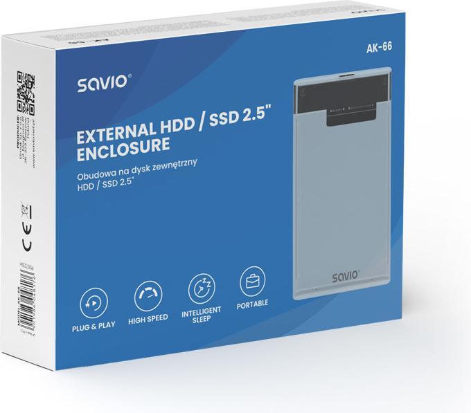 Productafbeelding Savio 2,5 externe HDD/SSD-behuizing USB 3.0 transparant AK-66 (2.5")