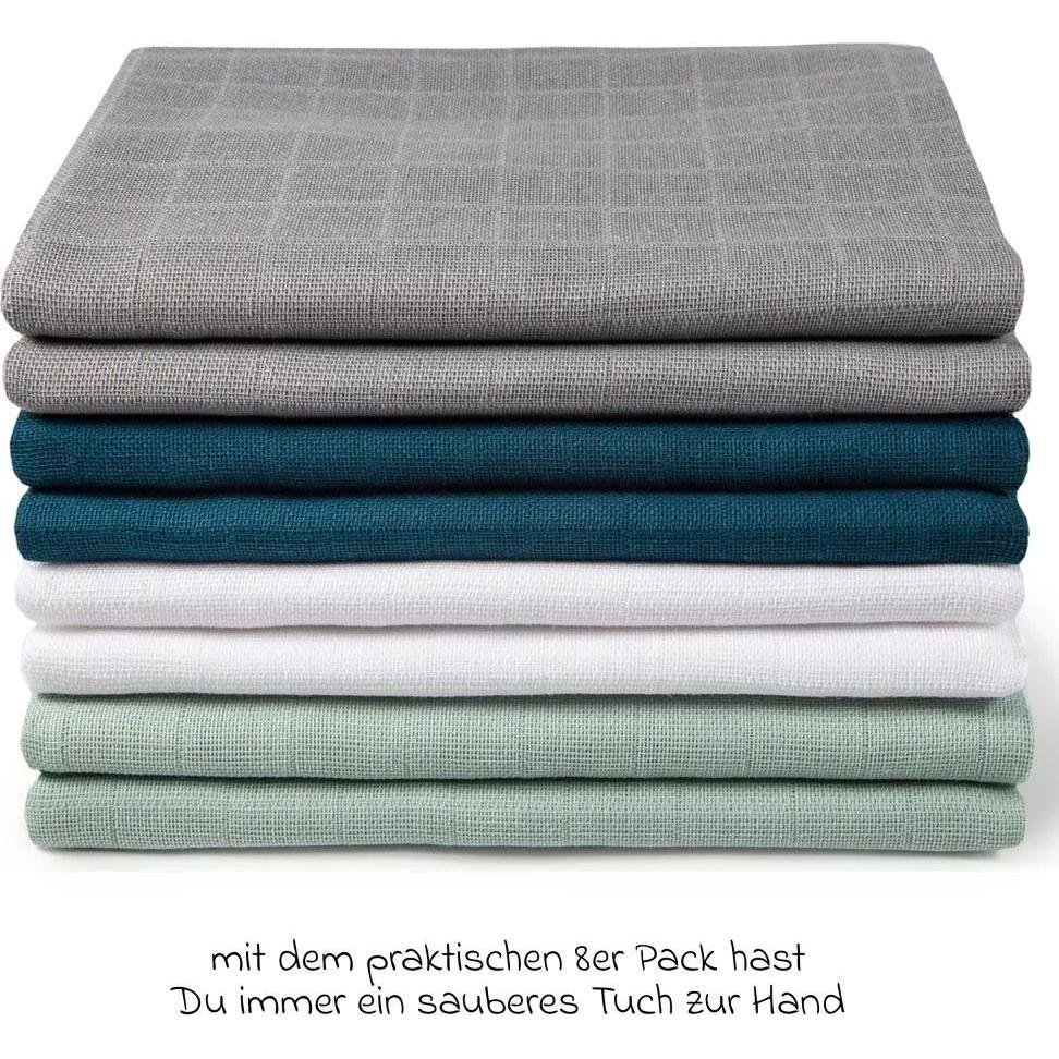 Thumbnail - Makian, Pucktuch + Nuscheli, Mullwindeln & Mulltücher Mullwindel / Mulltuch 8er Pack 80 x 80 cm - Patina (80 cm, 80 cm)