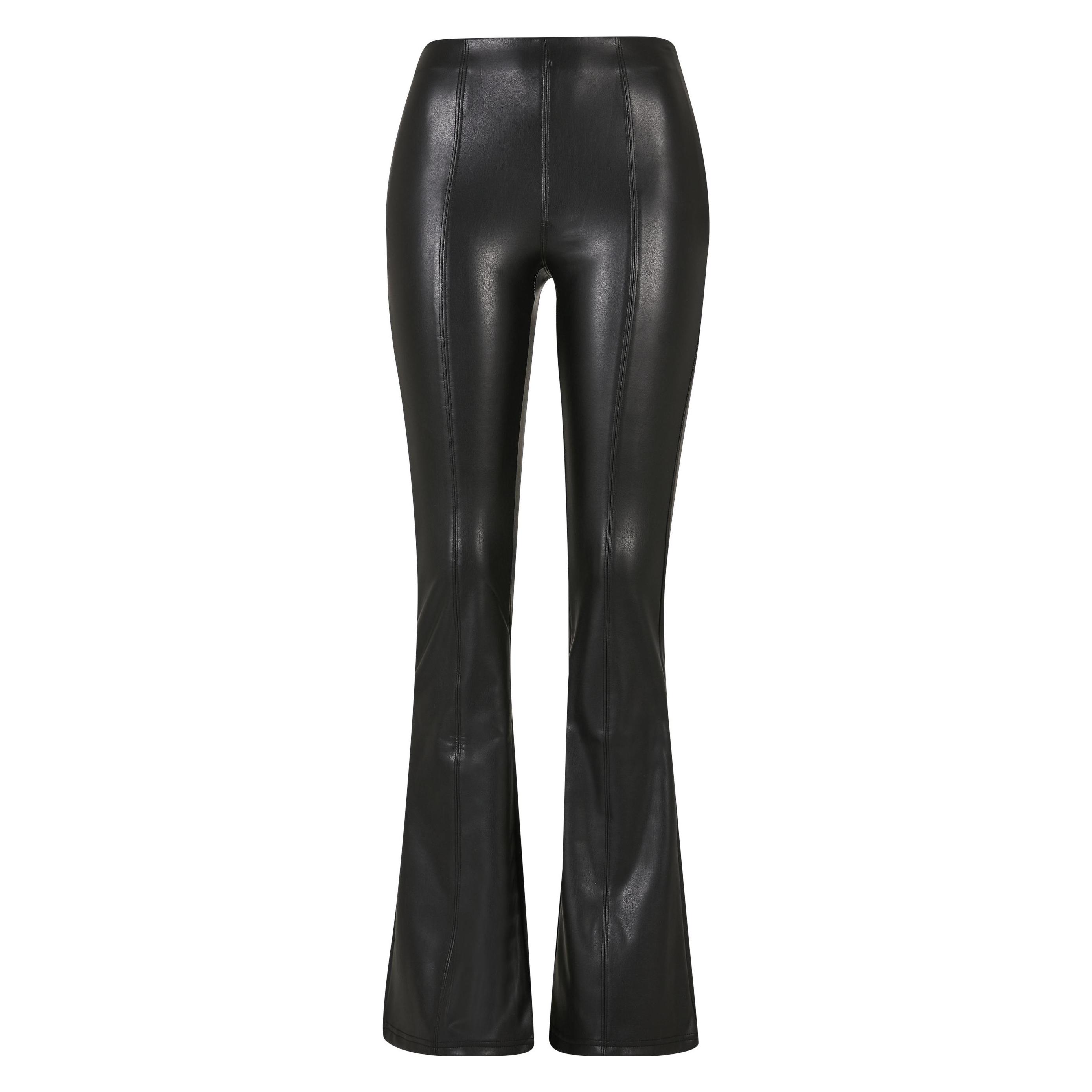 Urban Classics, Unisex, Hosen, Ladies Synthetic Leather Flared Pants, Schwarz, (3XL)