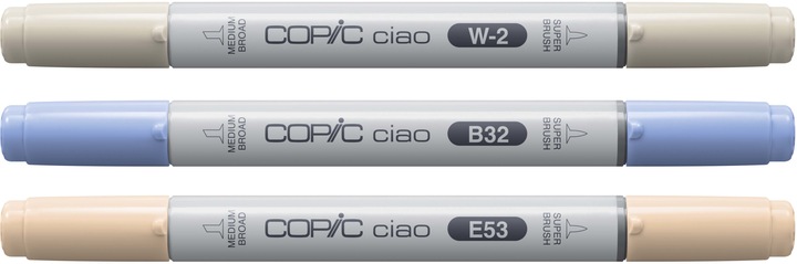 Actual product image Copic CIAO - Brand (Cozy Palette. B-32 Pale Blue, E-53 Raw Silk, W-2 Warm Gray No. 2, 6 mm, 3 x)