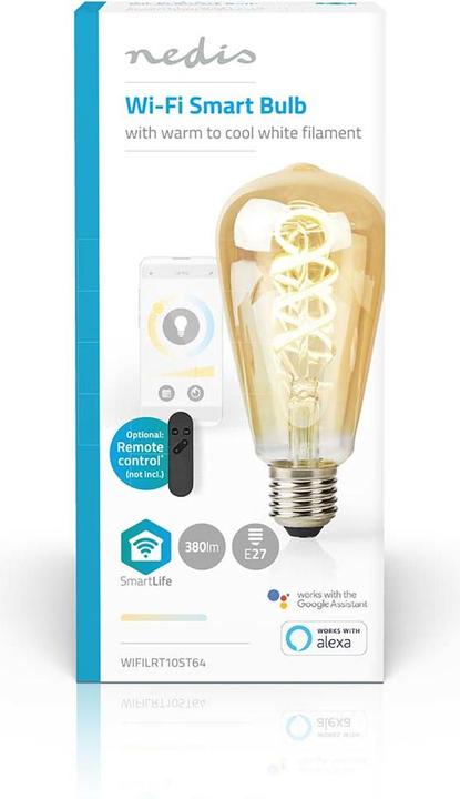 Produktbild Nedis SmartLife LED Filament Lampe | Wi-Fi | E27 | 360 lm | 4.9 W | Warm bis kühlen weiss | 1800 - 65 (E27, 360 lm, 1x)