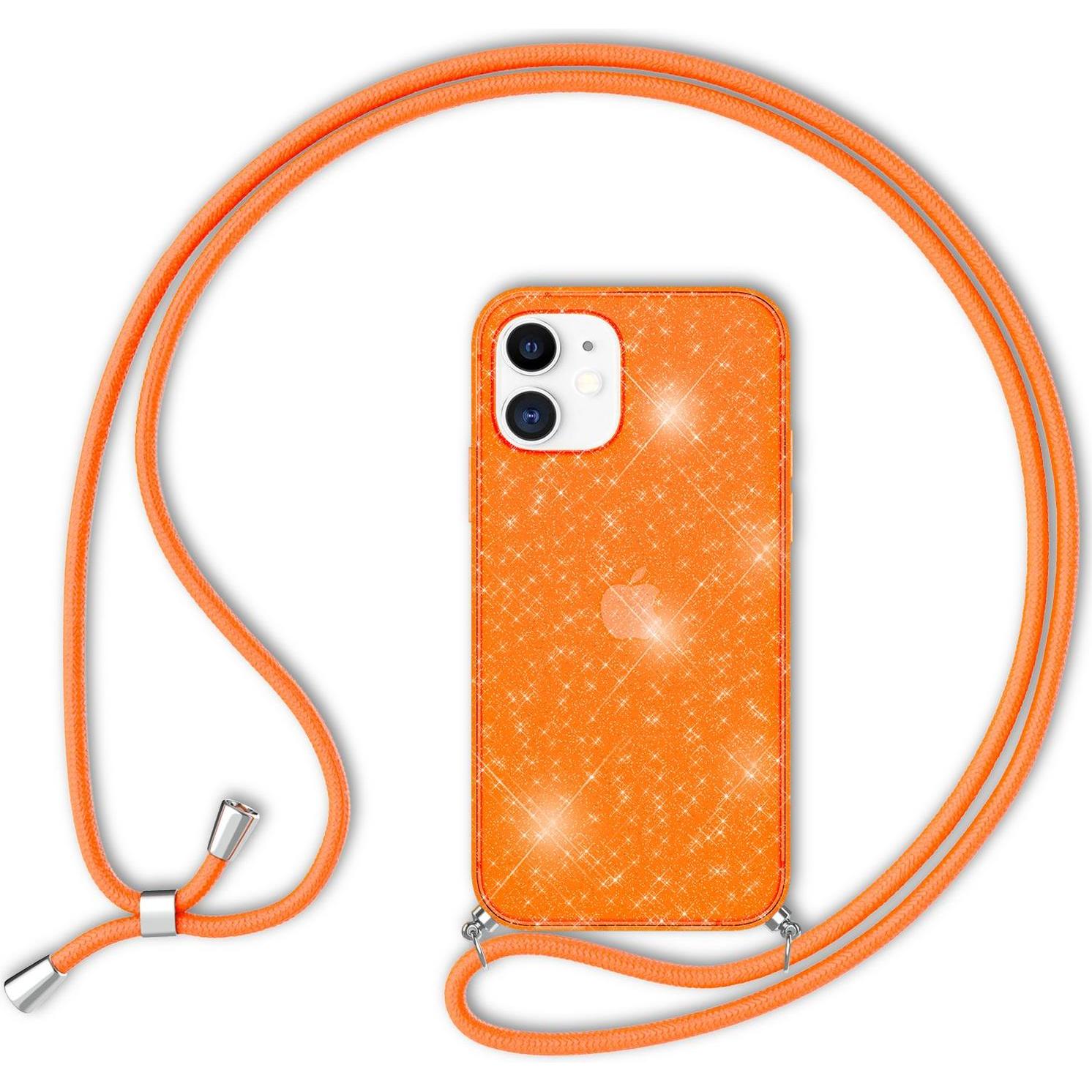 Nalia Glitzerhülle mit Kette, Handykette, Orange