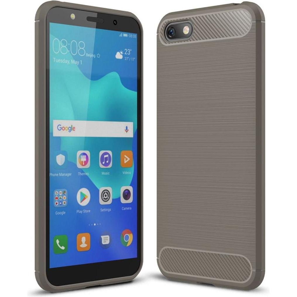 König Design Hülle Handy Schutz für Huawei Honor 7s Case Cover Bumper Carbon Optik Etuis Grau (Honor 7s), Smartphone Hül...