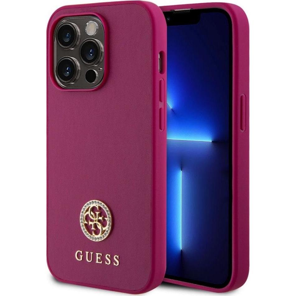 Guess GUHCP15LPS4DGPP iPhone 15 Pro 6.1" różowy/pink hardcase Strass Metal Logo (Apple iPhone 15 Pro), Smartphone Hülle,...