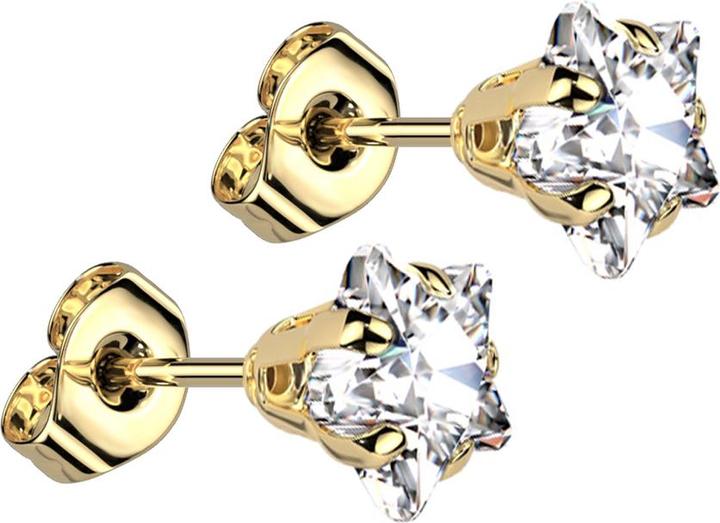 Image du produit Star Piercing Clou d'oreille doré avec cristal étoile argenté (sans laiton, Acier chirurgical 316L)