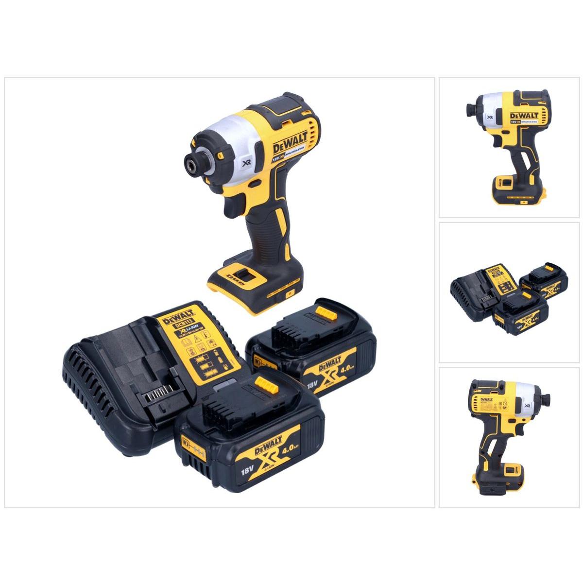 DeWalt, Bohrmaschine + Akkuschrauber, DCF 887 M2 Akku Schlagschrauber 18 V 205 Nm 1/4" Brushless + 2x Akku 4,0 Ah + Lade...