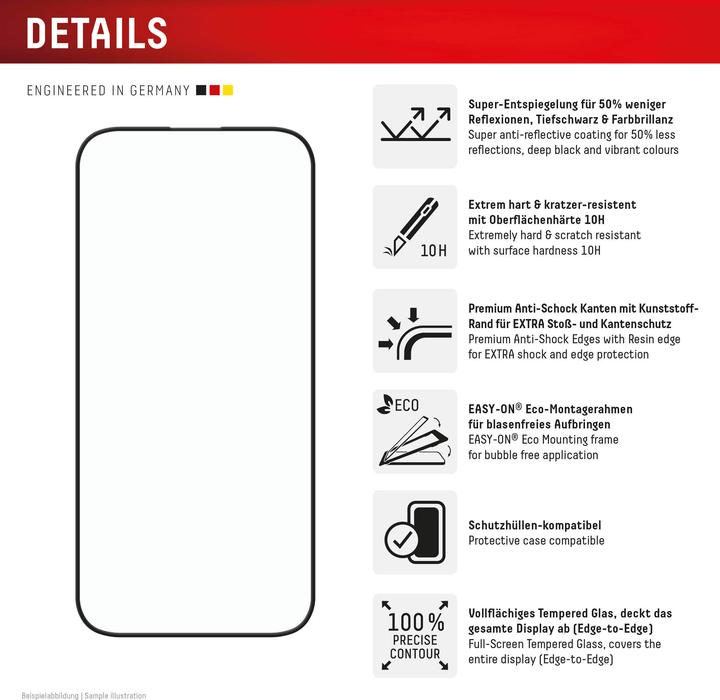 Produktbild Displex Premium Glass, Full Cover Anti-Reflex Panzerglas (1 Stk., Apple iPhone 16 Pro Max)
