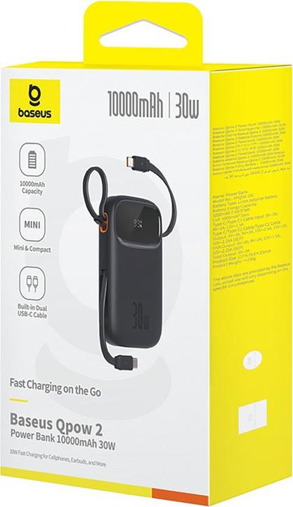 Actual product image Baseus Powerbank QPow 2 10000mAh 30W 2xUSB-C (black) (10000 mAh, 30 W, 37 Wh)