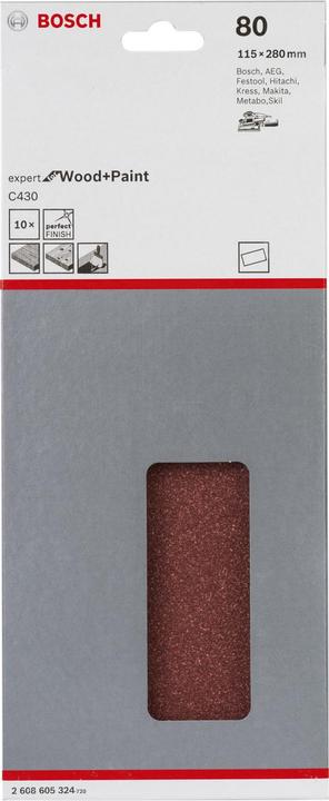 Produktbild Bosch Professional Zubehör Schleifblatt C430, 115 x 280 mm, 80, ungelocht, gespannt, 10er-Pack (80)