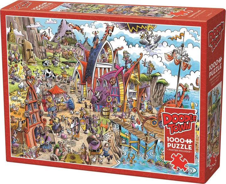 Actual product image Cobble Hill Puzzle 1000 pieces DoodleTown: Viking Village (1000 pieces)