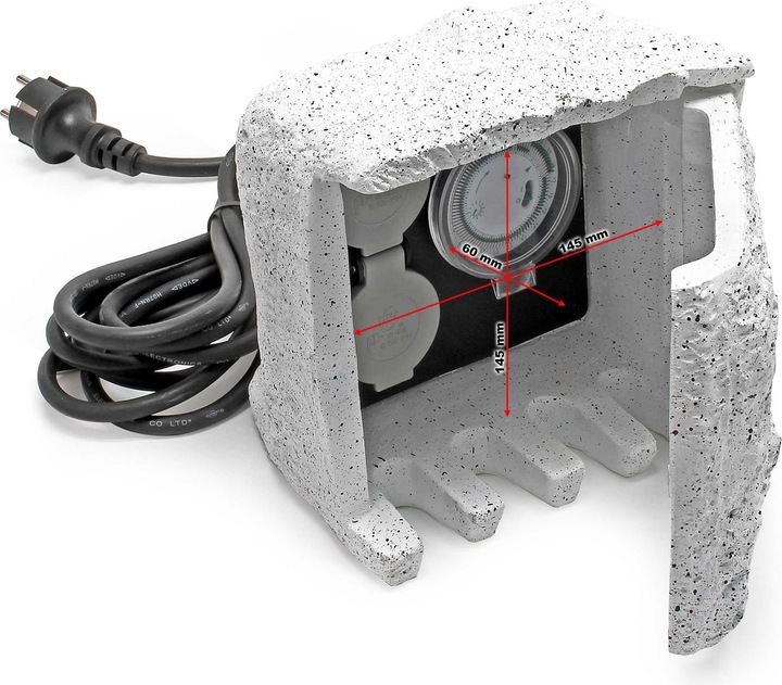 Produktbild Wiltec 2-fach Gartensteckdose Aussensteckdose Steinoptik Outdoor Zeitschaltuhr 5m (2 x, 5 m)