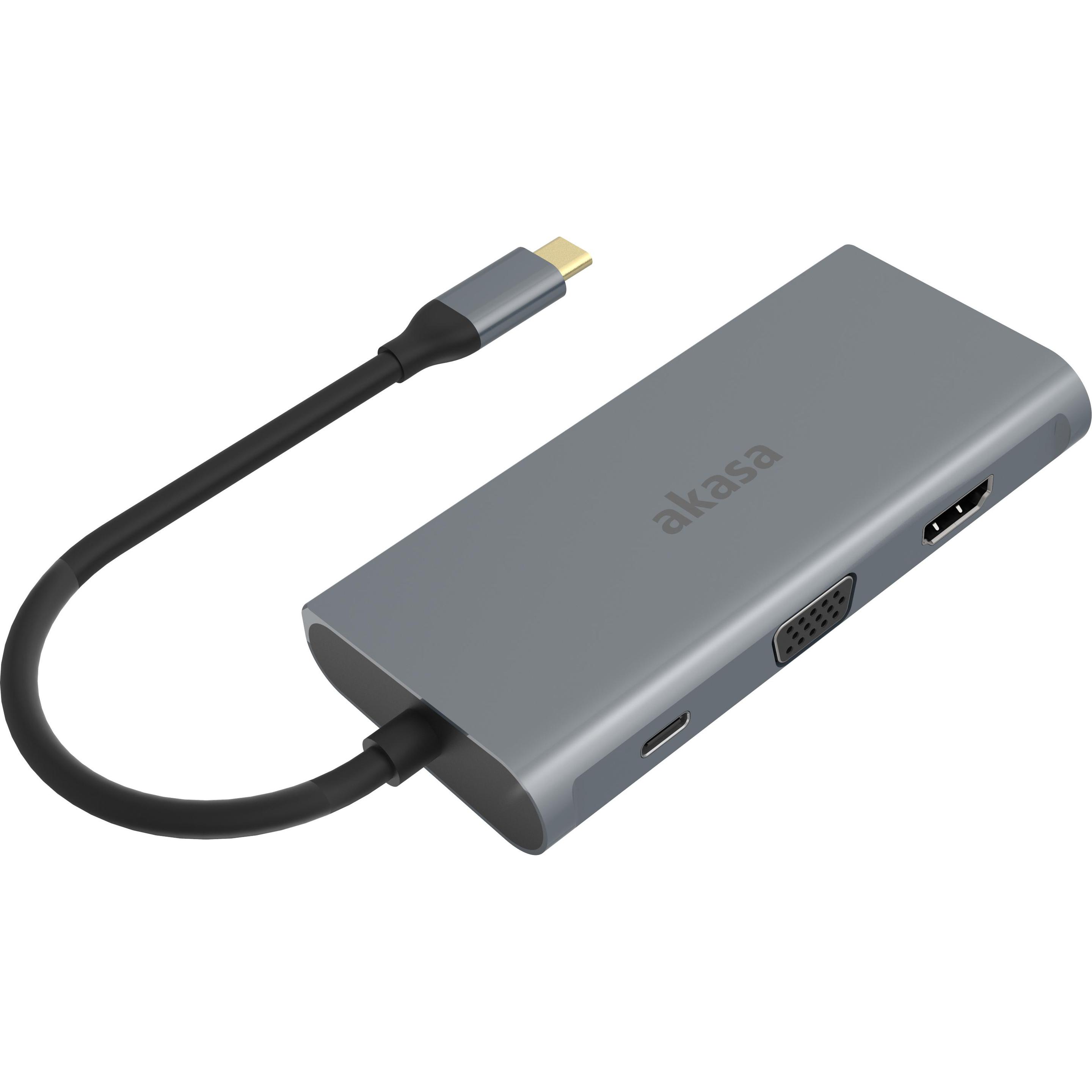 Akasa USB Type-C 9-In-1 Dock (USB-C, 9 Ports), Dockingstation + USB Hub, Silber