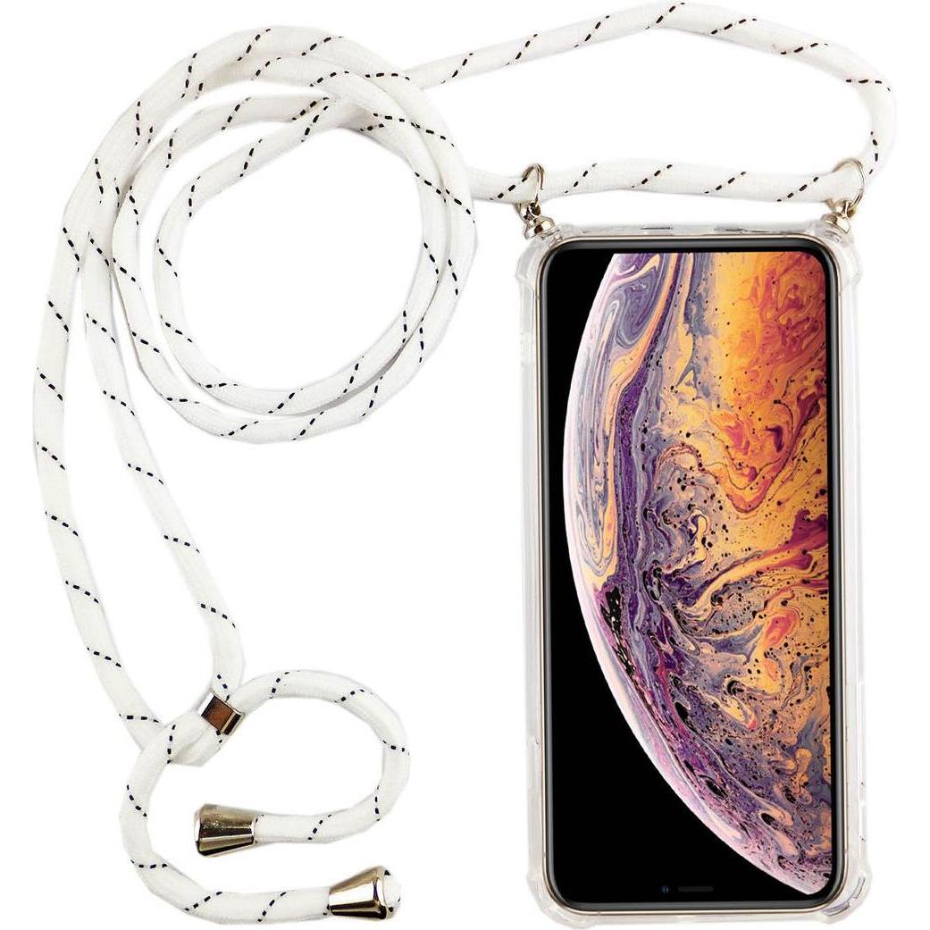 König Design Apple iPhone XS Max Handykette Hülle mit Band Case zum umhängen mit Kordel Weiss, Handykette, Transparent