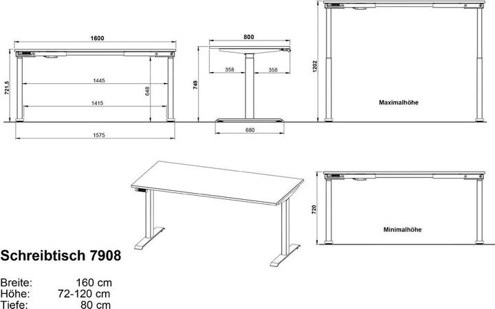 Produktbild Germania JET höhenverstellbarer Schreibtisch grandson-eiche rechteckig, T-Fuss-Gestell schwarz 160,0 (160 x 72 cm)