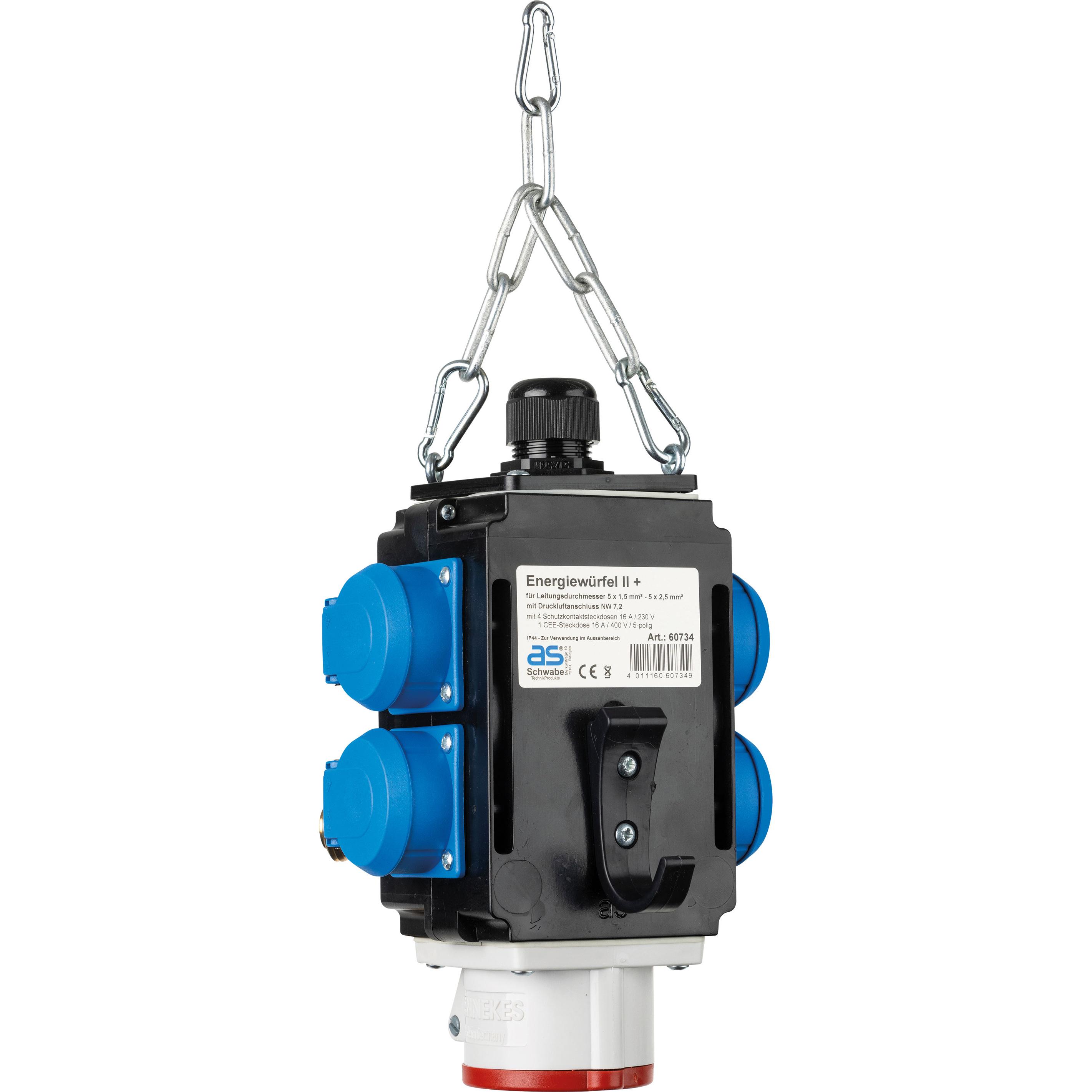 As - Schwabe, Baustromverteiler, Energiewürfel mit Druckluftanschluss (6 x, CEE, CEE 7/3)