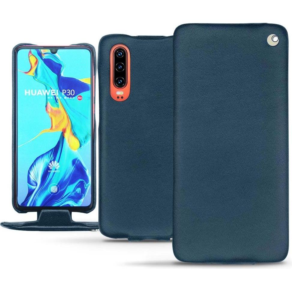 Noreve Lederschutzhülle vertikal (Huawei P30), Smartphone Hülle, Blau