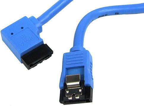 Produktbild Aquatuning SATA Anschlusskabel 30cm abgewinkelt rechts Blau, mit Sicher