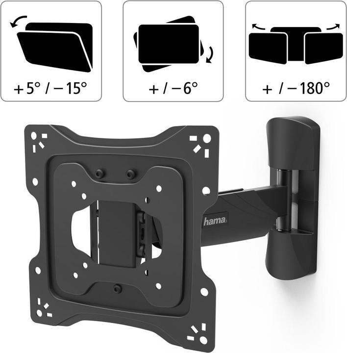 Produktbild Hama TV-Wandhalterung, schwenkbar, neigbar, Diebstahlschutz, 122 cm (48"), 20 kg (Wand, 48", 20 kg)